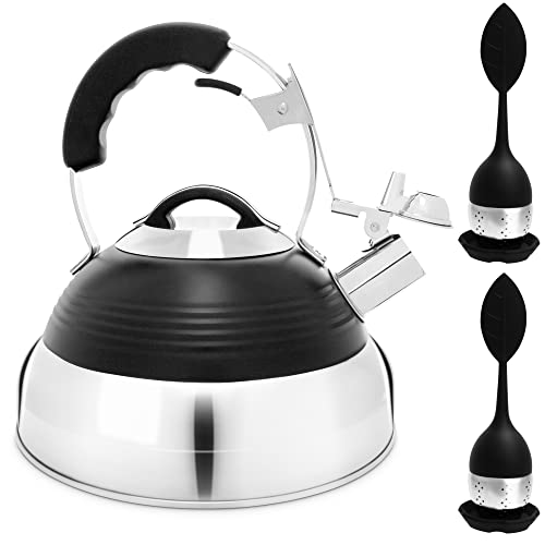 Black Vintage Stainless Steel Whistling Tea Kettle - 2.8 QT