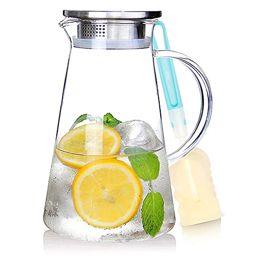 Glass Pitcher with Lid for Hot/Cold Beverages & Brush