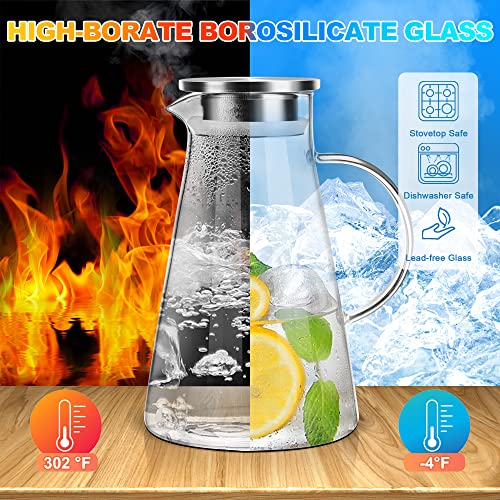 Glass Pitcher with Lid for Hot/Cold Beverages & Brush