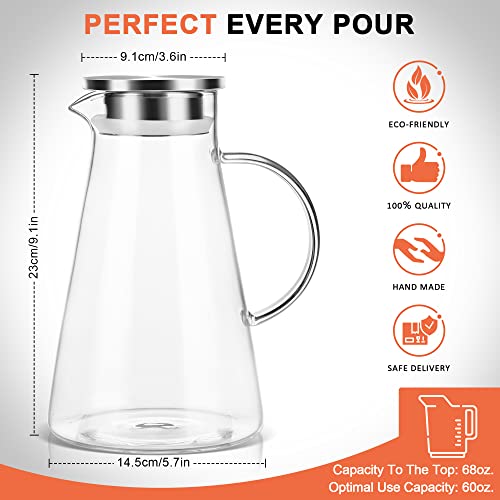 Glass Pitcher with Lid for Hot/Cold Beverages & Brush
