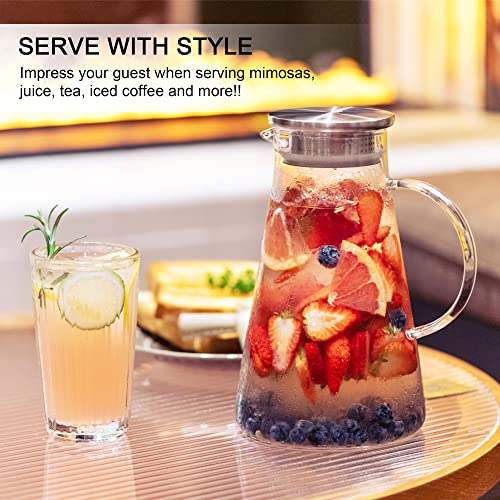 Glass Pitcher with Lid for Hot/Cold Beverages & Brush
