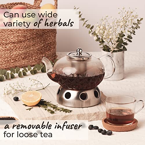 Pykal Glass Tea Pot Infuser - 40 Oz - Diamond Teapot