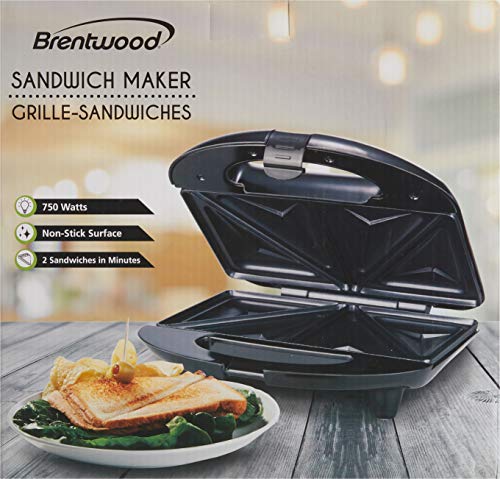 Brentwood Double Sandwich Maker, Non-Stick, Compact Black