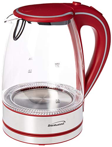 Brentwood Glass Tea Kettle, 1.7-Liter, Red