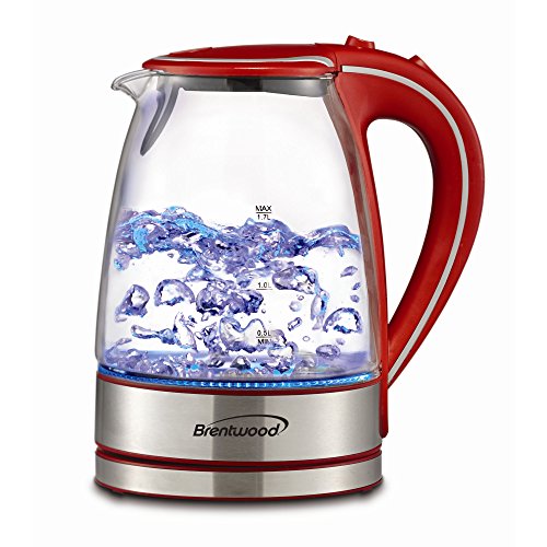 Brentwood Glass Tea Kettle, 1.7-Liter, Red