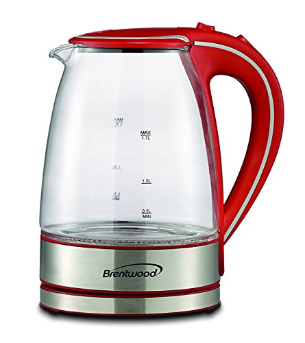 Brentwood Glass Tea Kettle, 1.7-Liter, Red