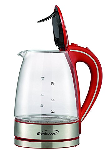 Brentwood Glass Tea Kettle, 1.7-Liter, Red