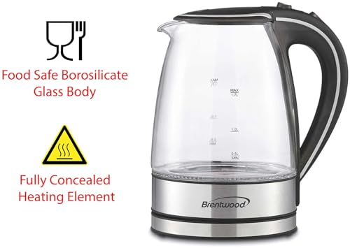Brentwood Tempered Glass Electric Kettle, 1.7L