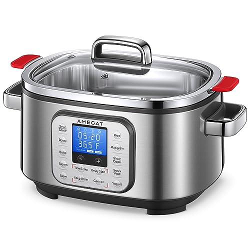 AMEGAT 10-in-1 Programmable Slow Cooker 6 Quart