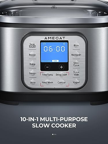 AMEGAT 10-in-1 Programmable Slow Cooker 6 Quart