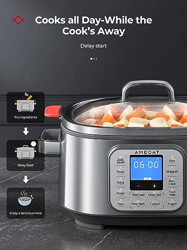 AMEGAT 10-in-1 Programmable Slow Cooker 6 Quart