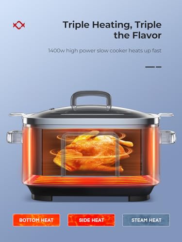 AMEGAT 10-in-1 Slow Cooker 6 Quart Stainless Steel