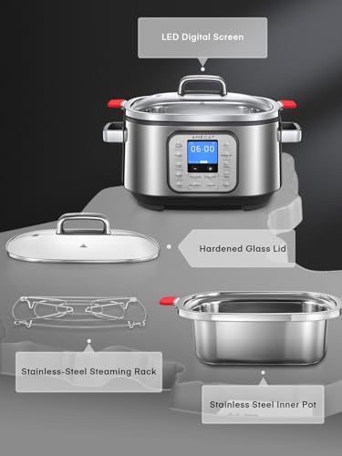 AMEGAT 10-in-1 Programmable Slow Cooker 6 Quart