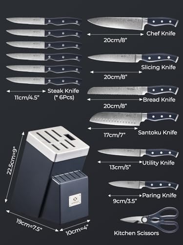 AMEGAT 14-Piece Knife Set with Self-Sharpening Technology