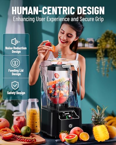 Professional Commercial Blender with Sound Enclosure, 2200W, Black