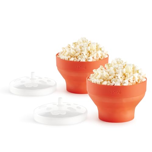 Set of 2 Lékué Mini Microwave Popcorn Makers, Red