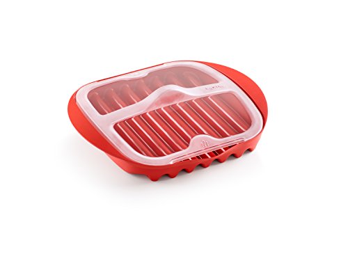 Lekue Red Bacon Maker/Cooker with Lid - Compact