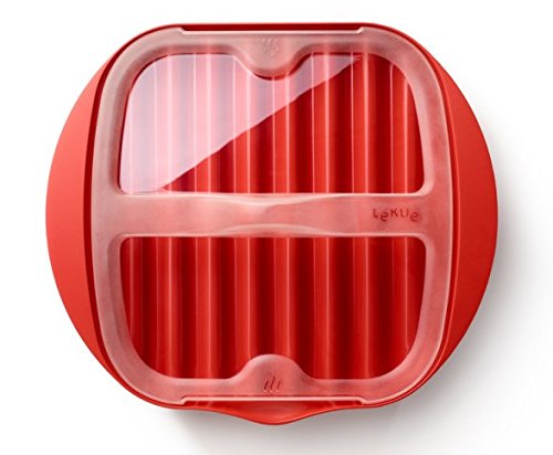 Lekue Red Bacon Maker/Cooker with Lid - Compact