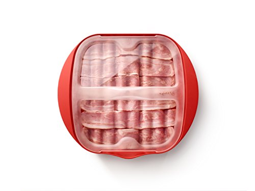 Lekue Red Bacon Maker/Cooker with Lid - Compact