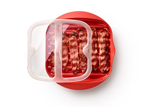 Lekue Red Bacon Maker/Cooker with Lid - Compact