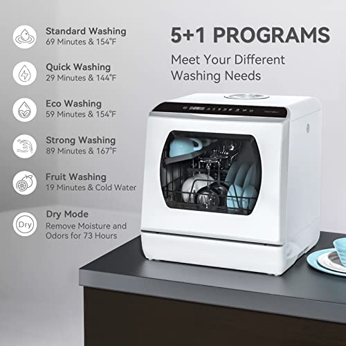 Hermitlux Portable Countertop Dishwasher with 5 Washing Programs