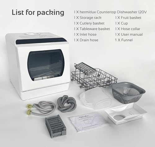 Hermitlux Portable Countertop Dishwasher with 5 Washing Programs
