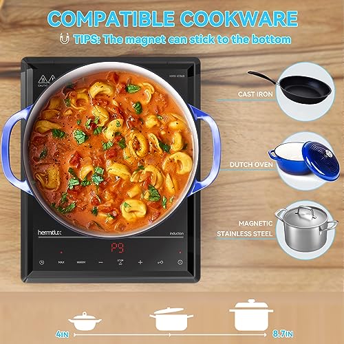 Hermitlux Portable Induction Cooktop - 1800W, 9 Power Levels