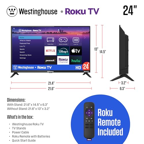 24" Westinghouse Roku Smart TV HD LED, Wi-Fi, Apple HomeKit