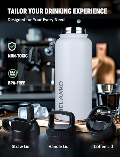 BELANKO 32 Oz Stainless Steel Water Bottle with Straw