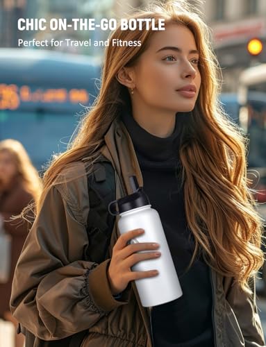 BELANKO 32 Oz Stainless Steel Water Bottle with Straw