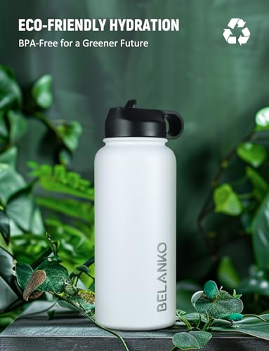 BELANKO 32 Oz Stainless Steel Water Bottle with Straw