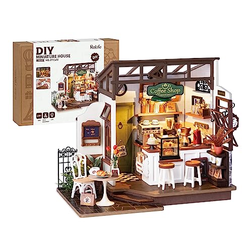 Miniature Coffee Shop Dollhouse Kit with LED Lights