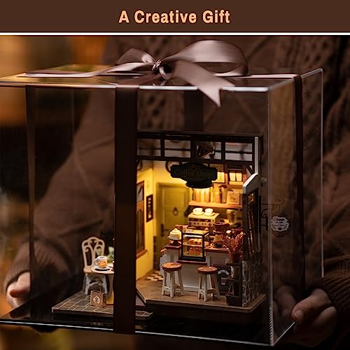 Miniature Coffee Shop Dollhouse Kit with LED Lights