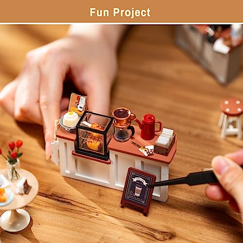 Miniature Coffee Shop Dollhouse Kit with LED Lights