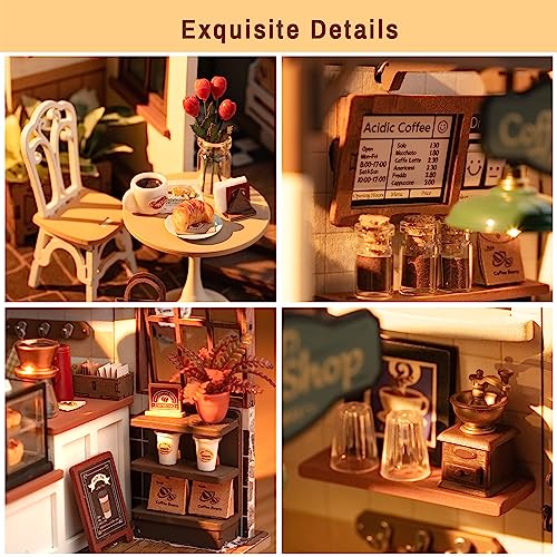 Miniature Coffee Shop Dollhouse Kit with LED Lights