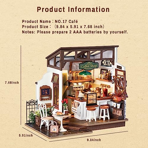 Miniature Coffee Shop Dollhouse Kit with LED Lights