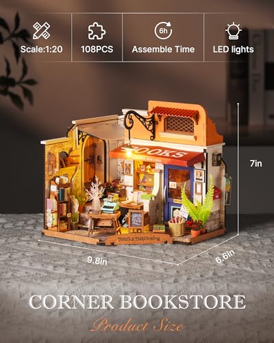 Miniature Bookstore DIY Kit with LED Lights
