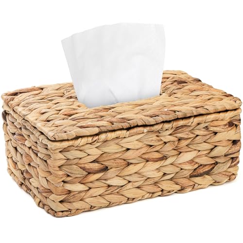 Boho Woven Tissue Box Holder with Flip-Open Top