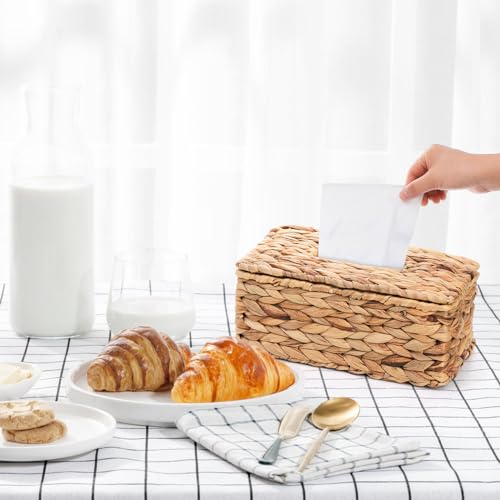 Boho Woven Tissue Box Holder with Flip-Open Top