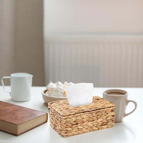 Boho Woven Tissue Box Holder with Flip-Open Top