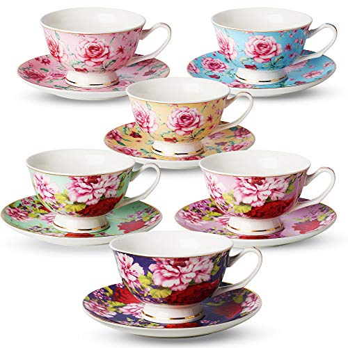 Floral Bone China Tea Cups and Saucers Set