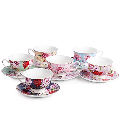 Floral Bone China Tea Cups and Saucers Set