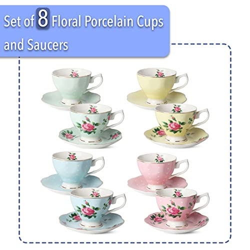 Floral Porcelain Tea Cup Set with Saucers