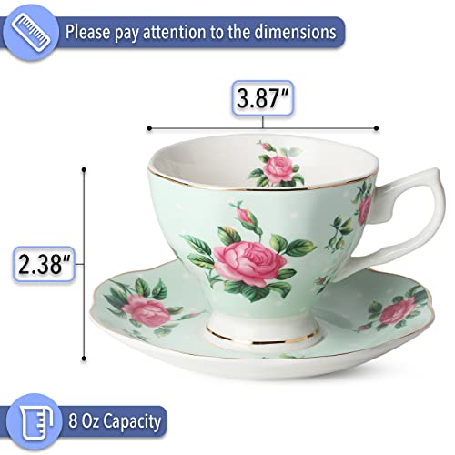 Floral Porcelain Tea Cup Set with Saucers