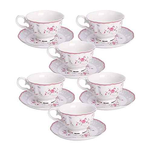 Pink Rose Tea Cup and Saucer Set – 6 pcs