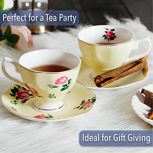 Floral Porcelain Tea Cup Set with Saucers