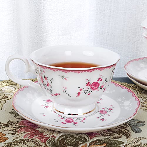 Pink Rose Tea Cup and Saucer Set – 6 pcs