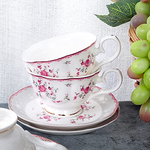 Pink Rose Tea Cup and Saucer Set – 6 pcs