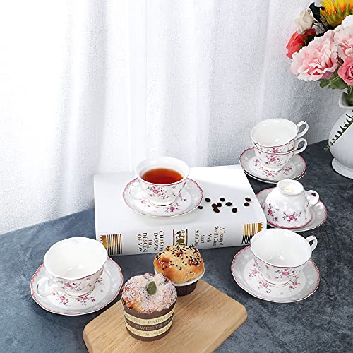 Pink Rose Tea Cup and Saucer Set – 6 pcs