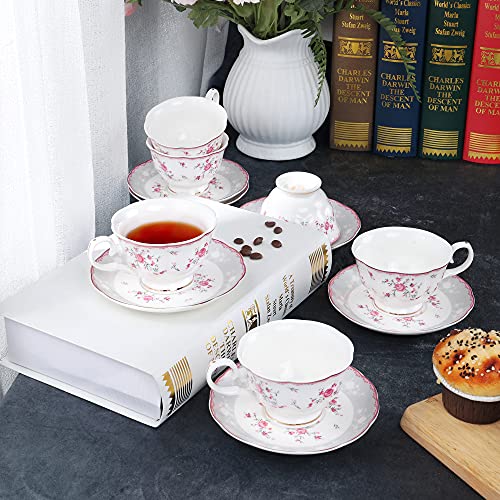 Pink Rose Tea Cup and Saucer Set – 6 pcs